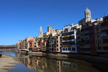 Colored houses on the Onyar River in Girona, Catalonia, Spain