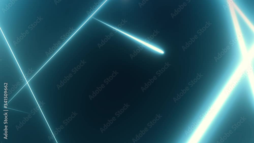 Poster motion in neon triangle tunnel consisting of colorful blue lines on black background, 3d rendering 4