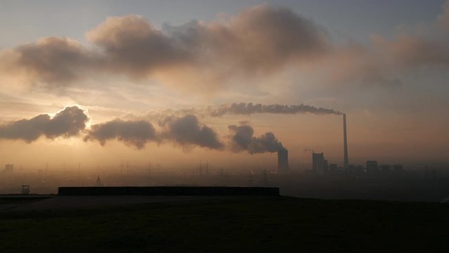 video, sunrise, Power Station (STEAG Heizkraftwerk Herne), Ruhrgebiet, Germany.
