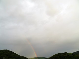 日本の田舎の風景　7月　虹と曇り空