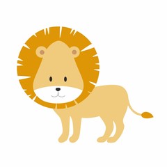 Children's cartoon illustration with the image of a lion. Lion, drawing for children. Animals Of Africa. Design of children's books, t-shirts, postcards, logos, alphabet with animals, stickers, colori