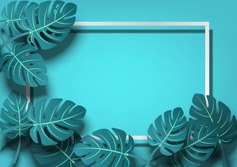 Green leaf tropical for Summer sale banner background, and frame for promotion, exotic floral leaves design for advertising, flyer, poster greeting card, festival invitation . Vector illustration