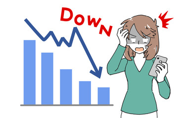 FXに失敗してショックを受ける女性のイラスト