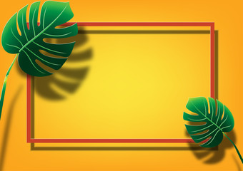 Green leaf tropical background and frame for Summer sale banner promotion