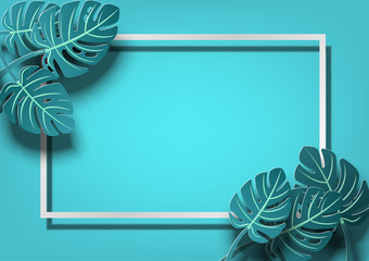 Green leaf tropical for Summer sale banner background, and frame for promotion