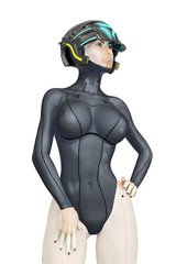 super cyborg girl doing a super model pose