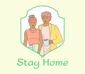Couple staying at home in self quarantine due to epidemic. Stay safe protect from viruses. Global viral epidemic. Coronavirus prevention concept. Vector illustration