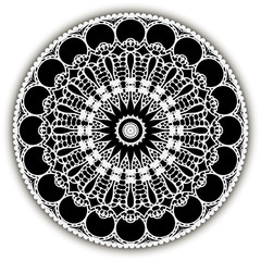 Lacy floral vector mandala pattern. Ornamental modern black and white background. Round vintage ornament. Lace design. Elegance patterned texture. Ethnic style abstract lace flowers, shapes, frames