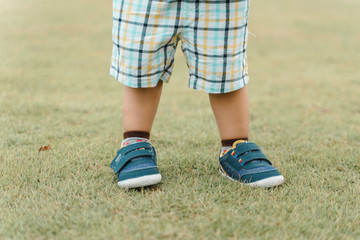 boy standing still on the grass