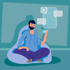 man using smartphone technology character