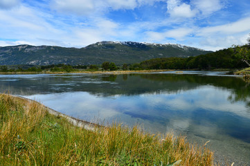 lake in the mountains with blue sky