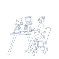 Girl is working at home character design of vector 