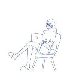 Girl is working at home character design of vector 