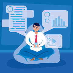 man using smartphone technology character