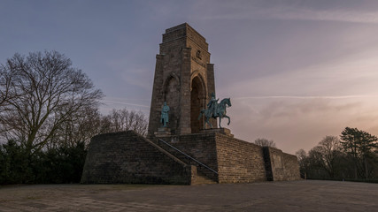 sunrise, Emperor Wilhelm monument at Hohensyburg near Dortmund, Germany.
