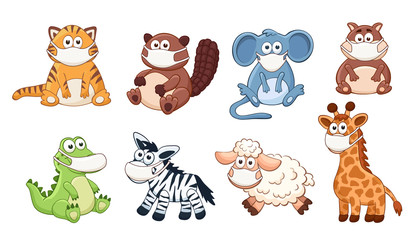 Obraz premium Vector animals in medicine masks
