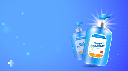 Realistic blue hand sanitizer with bubbles