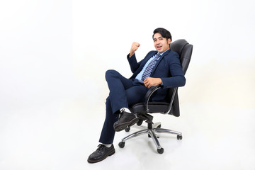 South east Asian Malay Man facial expression sit on chair confident smile