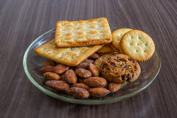 Breakfast, almond cookies, milk, ready to eat in the morning