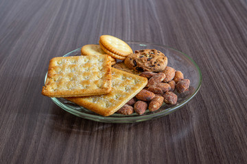 Breakfast, almond cookies, milk, ready to eat in the morning