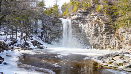 Half frozen Awosting Falls during winter