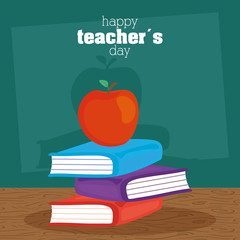 happy teachers day celebration with chalkboard and books