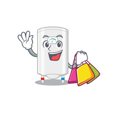 Rich and famous gas water heater cartoon character holding shopping bags