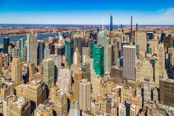 Midtown and lower Manhattan in afternoon light. New York, USA