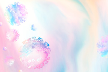 Fototapeta na wymiar Coronavirus under a microscope on a pastel background illustration