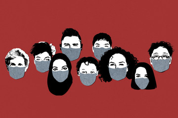 People wearing face mask in public social template