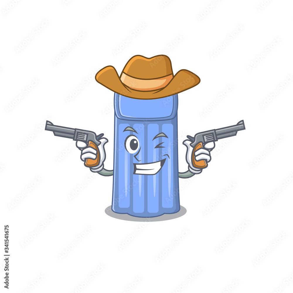 Sticker Cute handsome cowboy of water mattress cartoon character with guns