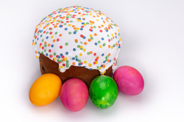 Russian Easter cakes and Easter eggs on Orthodox Easter Day.