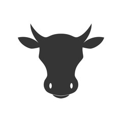 Silhouette of cow head. Design element for poster, label, sign, emblem, menu. Vector illustration
