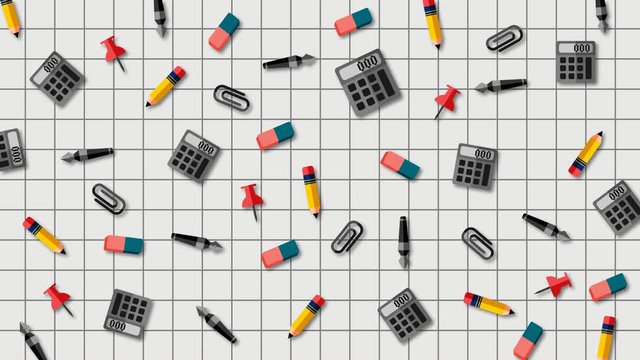 Minimal animated stationery icon background. Stationery flat icon pattern retro background. Abstract flat icon pattern. LOOP