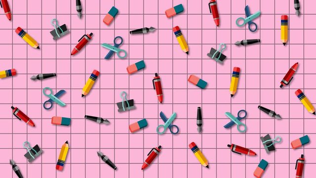 Minimal animated stationery icon background. Stationery flat icon pattern retro background. Abstract flat icon pattern. LOOP