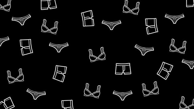 Minimal animated inner wears background. Floating fast underclothes  icon pattern retro background. Abstract flat icon pattern. LOOP