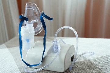 Medical equipment for inhalation with respiratory mask, nebulizer.  Asthma breathing treatment....