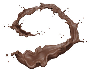 Long line  chocolate  splash to abstract shapes , isolated on Blue background , 3d illustration 3D Rendering