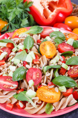 Fresh salad with pasta and vegetables. Best food for dieting and slimming