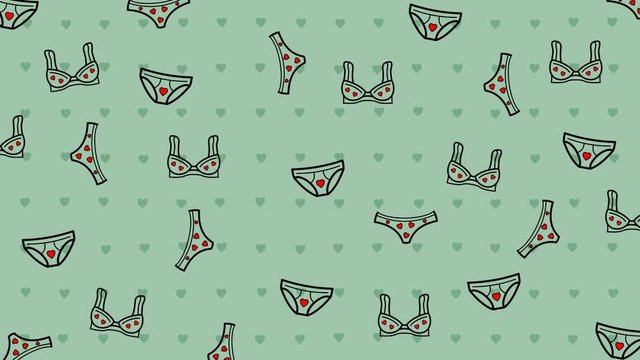 Minimal animated inner wears background. Floating fast underclothes  icon pattern retro background. Abstract flat icon pattern. LOOP