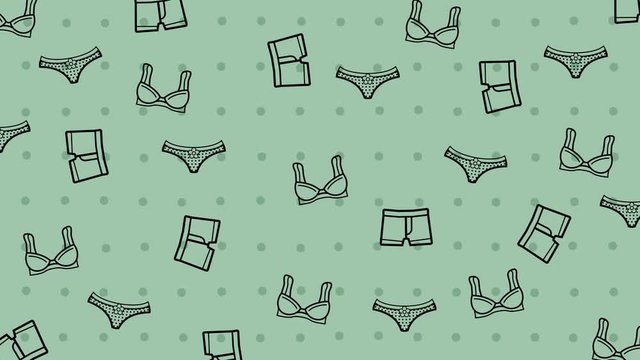 Minimal animated inner wears background. Floating fast underclothes  icon pattern retro background. Abstract flat icon pattern. LOOP