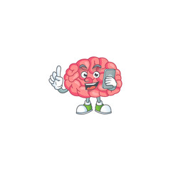 Cartoon design concept of brain talking on phone