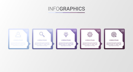 Business data visualization, infographic template with 5 steps on gray background, vector illustration