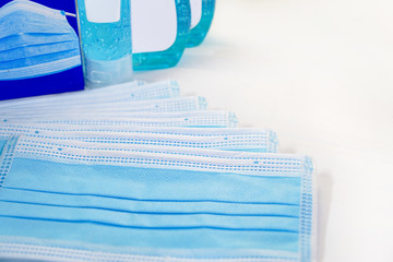 Masks and hand sanitizer for corona virus protection.