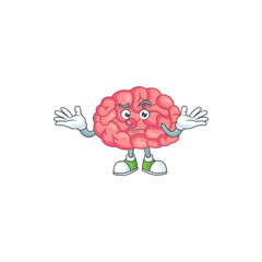 An image of brain in grinning mascot cartoon style