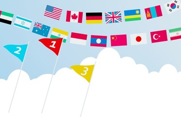 世界の国旗と順位、３Dレンダリング