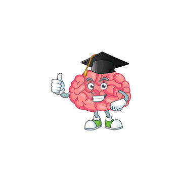 Mascot design concept of brain proudly wearing a black Graduation hat