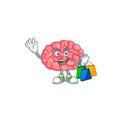 cartoon character concept of rich brain with shopping bags