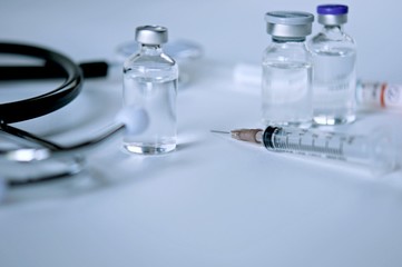 
Medicine in vials and syringe , ready for vaccine injection , Cancer Treatment , Pain Treatment and can also be abused for an illegal use, healthcare and medical concept vaccination.