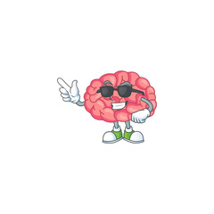 Super cute brain cartoon character wearing black glasses